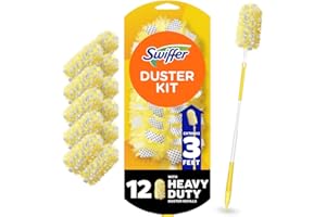 Swiffer Duster Kit with 3 ft Extendable Handle, Heavy Duty Dusting Starter Kit with 12 Refills, for Ceiling Fans, Vents and H