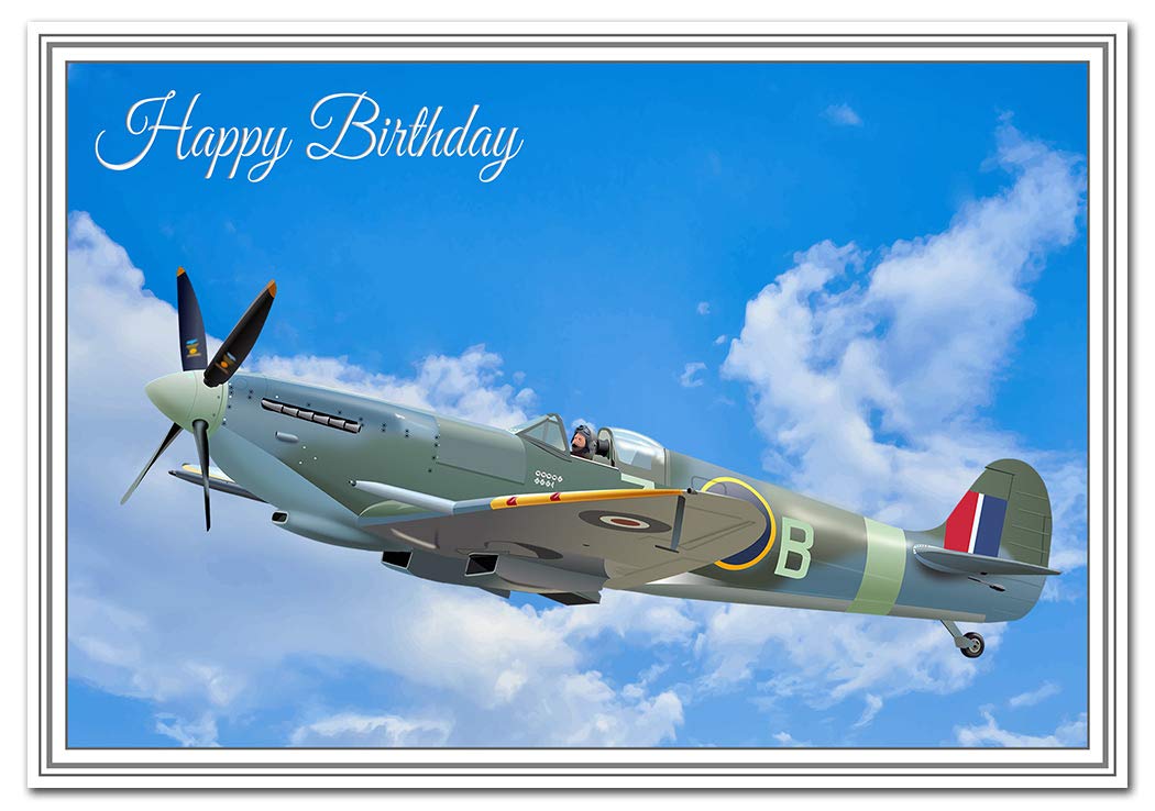 Felicitas Stunning Birthday Card – WW2 Spitfire IX Airplane - Unusual Design for Aircraft enthusiasts - Classic Iconic Vintage planes - Unique Vector Artwork - Modern digital art - Special cards