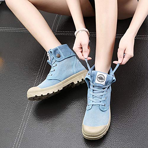 Women Ankle Boots,Sunyastor Palladium Style Fashion High-top Military Ankle Shoes Casual Low Heel Shoes Ankle Booties - Thumbnail 2