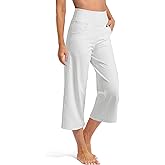 Promover Capri Pants for Women Wide Leg Yoga Cropped Pants with Pockets Loose Casual Summer Pant