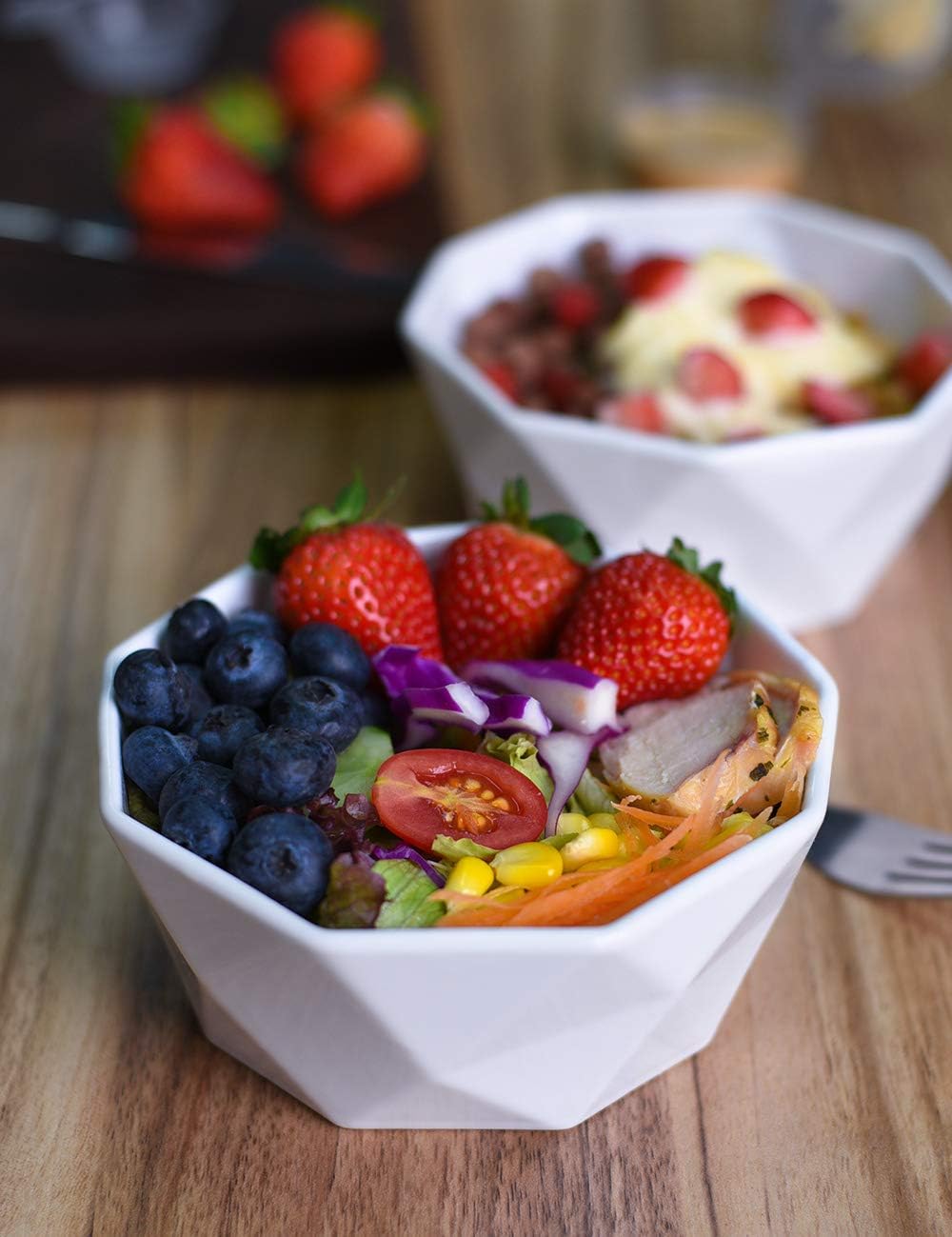  | Delling 22 Oz Geometric Cereal Bowls, White Soup Bowls Dessert/Nut Bowls Set for Rice Pasta Salad Oatmeal, Microwave / Dishwasher /Oven Safe Set of 4: Cereal Bowls