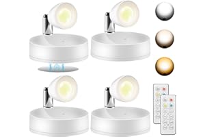 Arrozon 4 Pack Wireless Spotlight Indoor, LED Tree Spot Lights Battery Operated, Magnetic 3 Color Temperatures Plant Uplight, Accent Lights with Remote, Picture Lights for Display Art Dartboard
