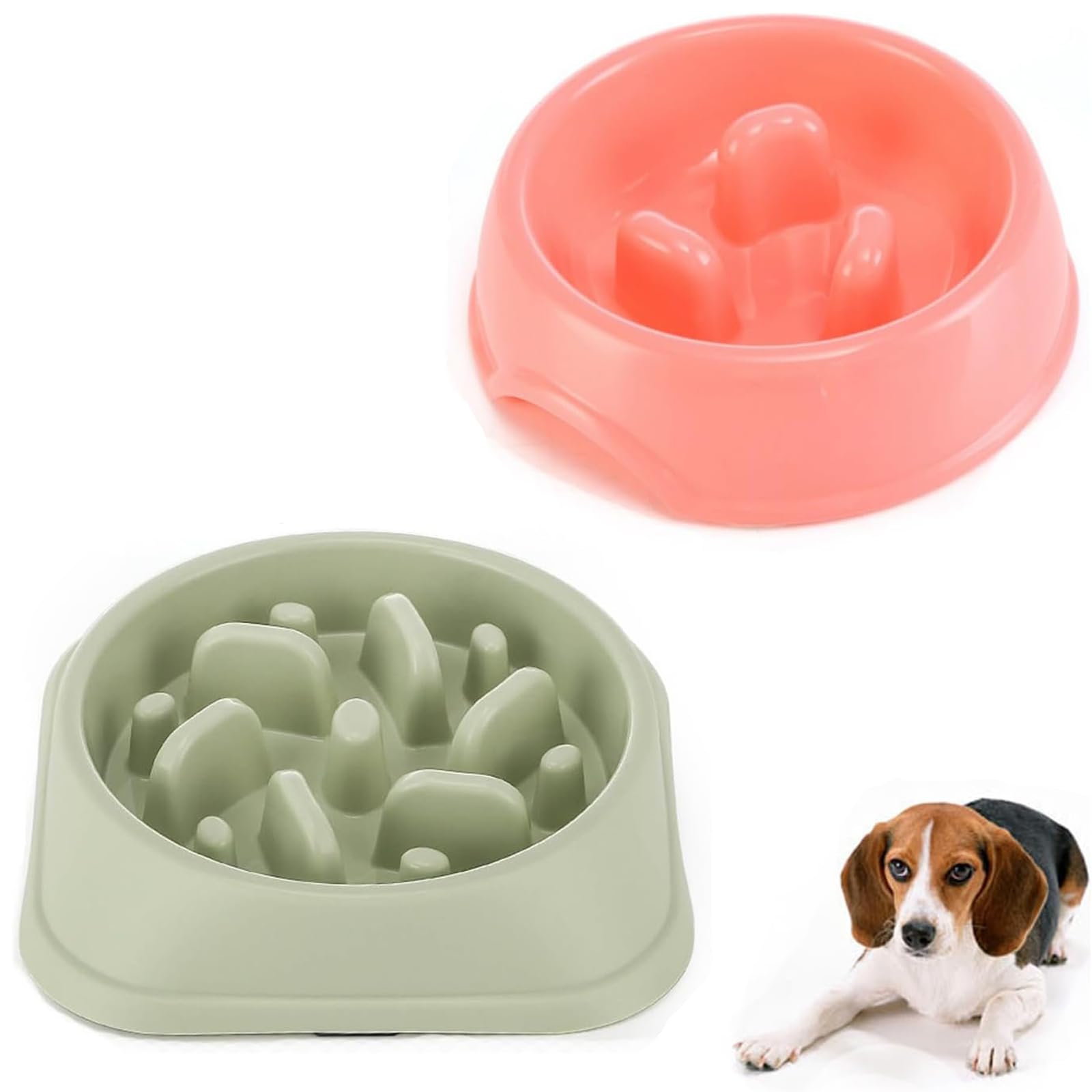 2 PCS Dog Bowls to Slow Down Eating,Slow Feeder Dog Bowl,Stop Bloat Anti Gulping,Healthy Eating Interactive Non Slip Feeder,Stop Feeding Bowl for Small Medium Size Dogs(S/M,Pink/Light green)
