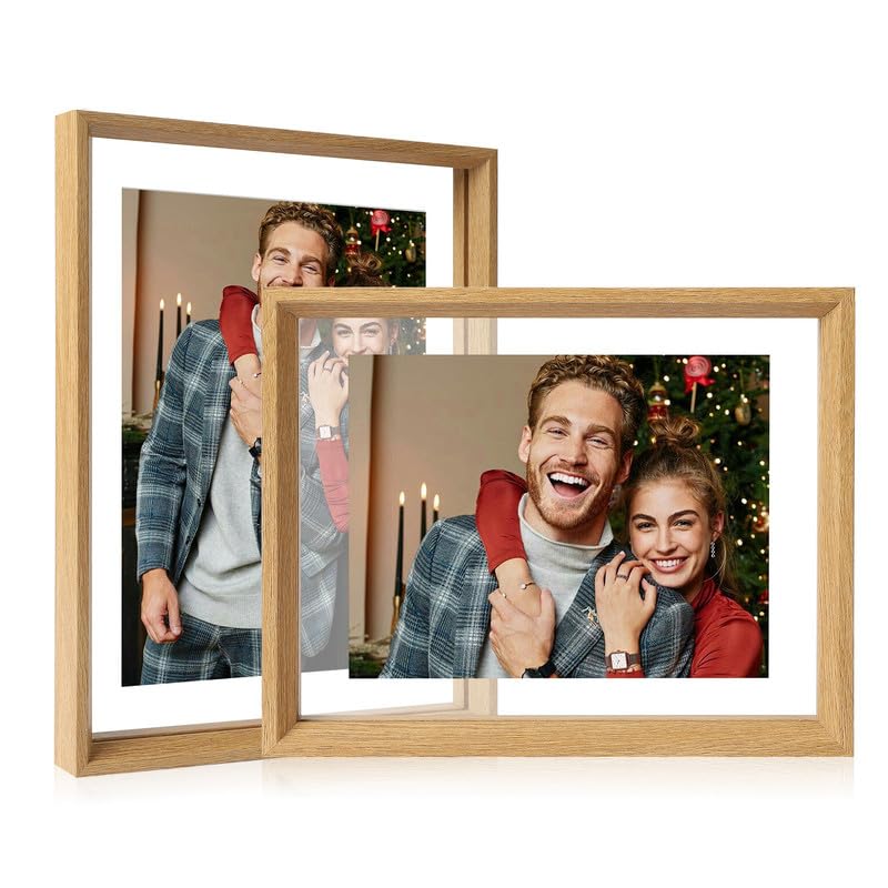 Floating Photo Frame Double Sided Acrylic Transparent Photo Frames for Plant Specimen DIY Picture Frame for Home Decoration, 2 Pack-11x14 Oak Wood Textured Poster Display Photo Frame