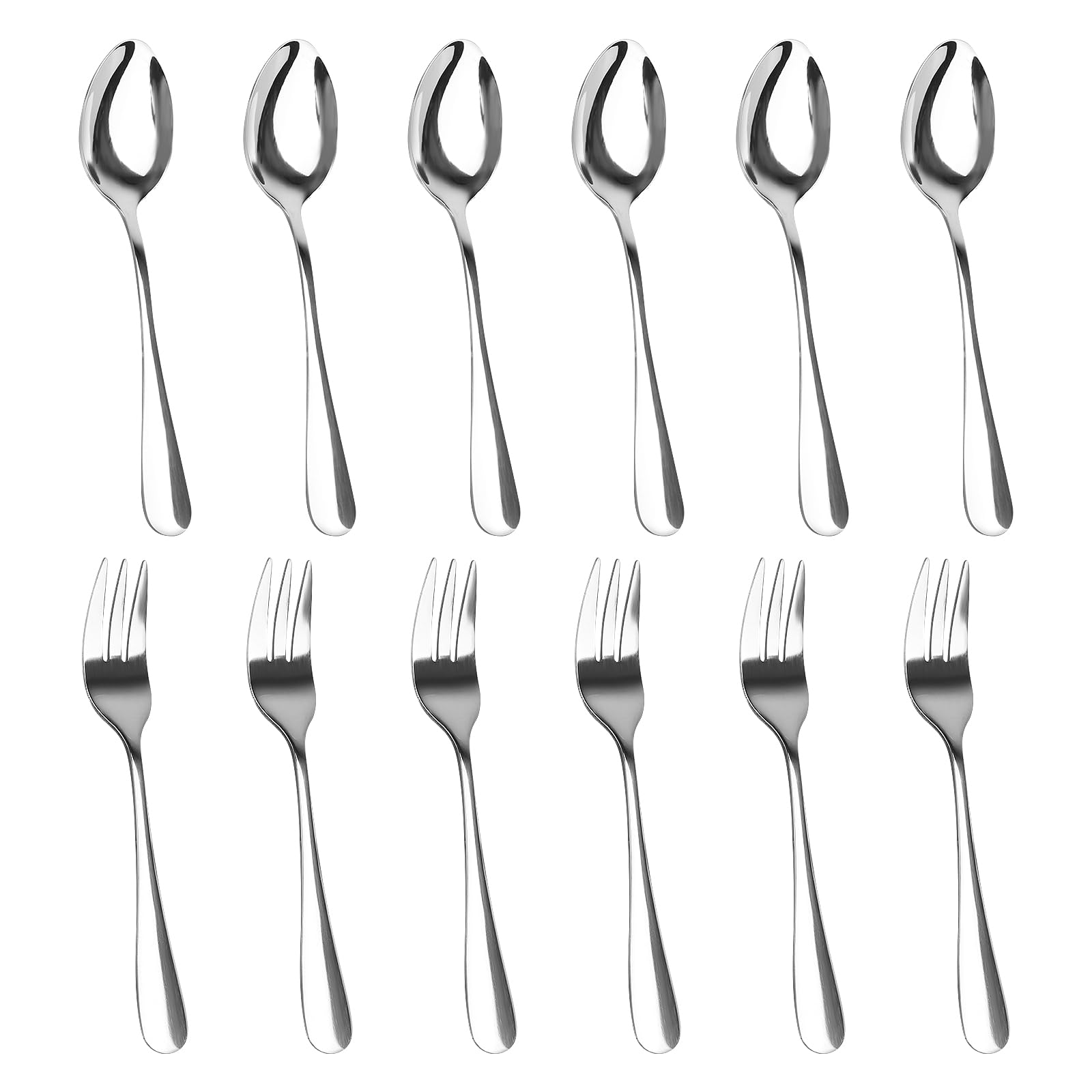 Teaspoons Set of 12, Latte Spoons 6 Pieces, Fork Set of 6, Small Dessert Coffee Spoon for Tea, Coffee, Cake, Dessert and Salad, Dishwasher Safe