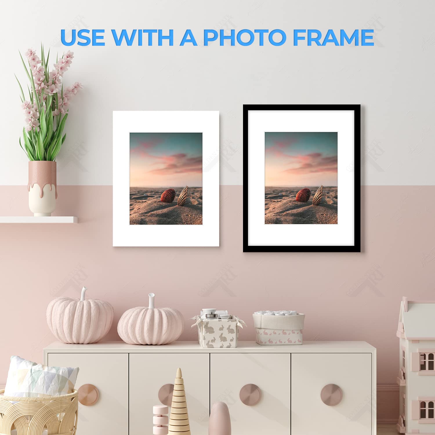 Golden State Art Acid Free, Pack of 25, 11x14 White Picture Mats Mattes with White Core Bevel Cut for 8x10 Photo + Backing + Bags