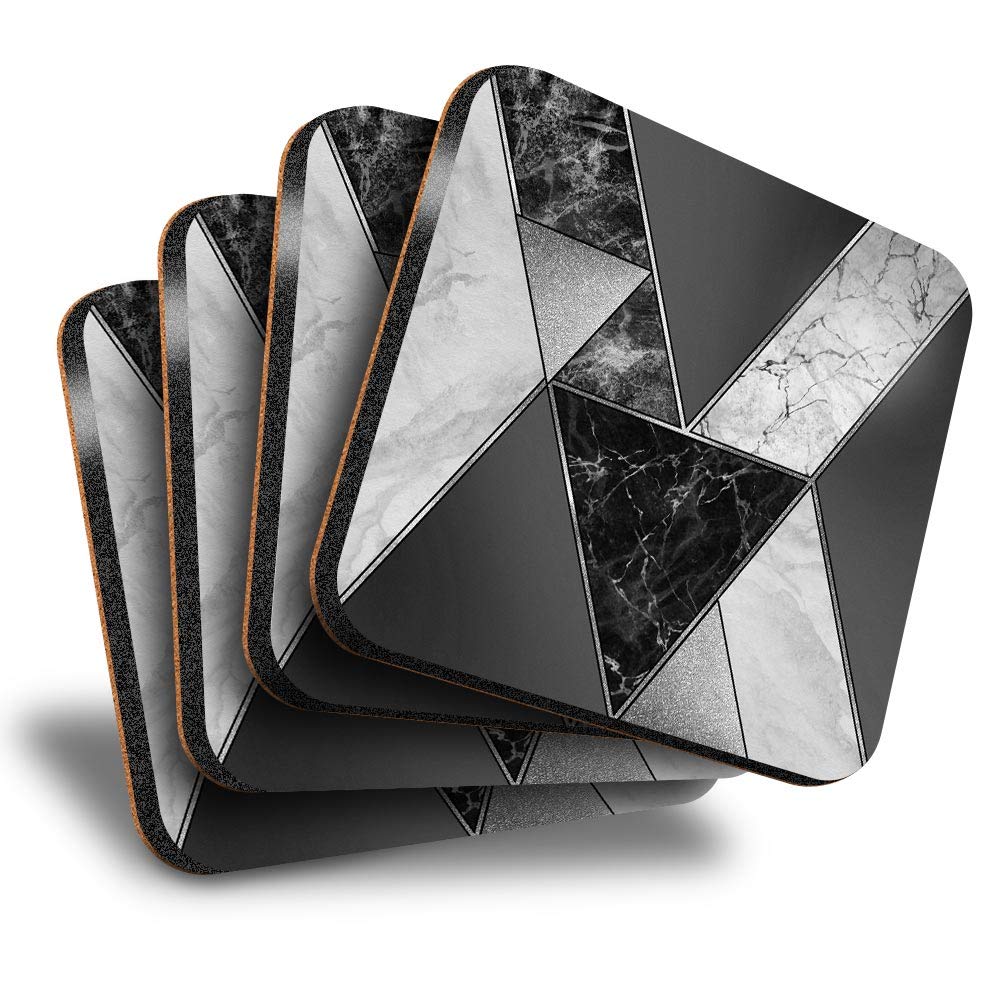 Destination Vinyl Ltd Great Coasters (Set of 4) Square - BW - Abstract Art Deco Marble Effect Drink Glossy Coasters/Tabletop Protection for Any Table Type #42423