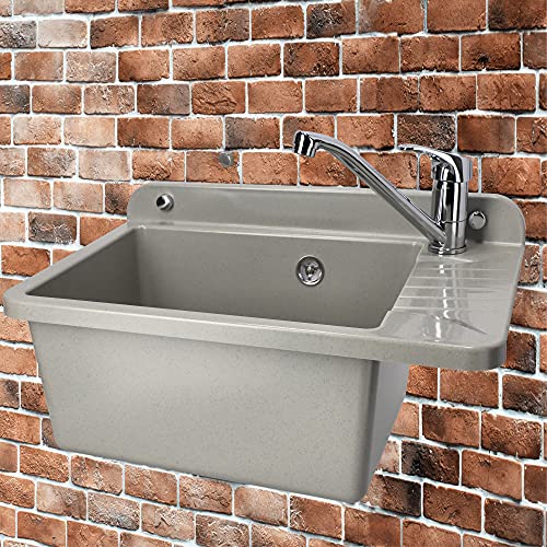 GOSPO Ausgussbecken aus Polypropylen, 50,4 x 34 x 26,5 cm, Spülbecken mit Armatur, Siphon und Montageset, Waschbecken… – Bild 7