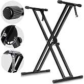 CAHAYA Keyboard Stand Adjustable Piano Stand Portable Double X Heavy Duty | Includes locking straps for 61, 76, 88 key digital pianos. Heavy-duty steel build ideal for studio, home, or stage play.