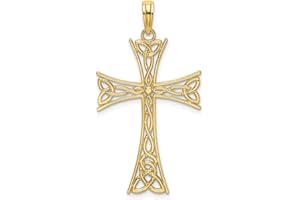 SONIA JEWELS Solid 14k Yellow Gold Celtic Knot Irish Claddagh KNOT CROSS Charm Pendant 34mm