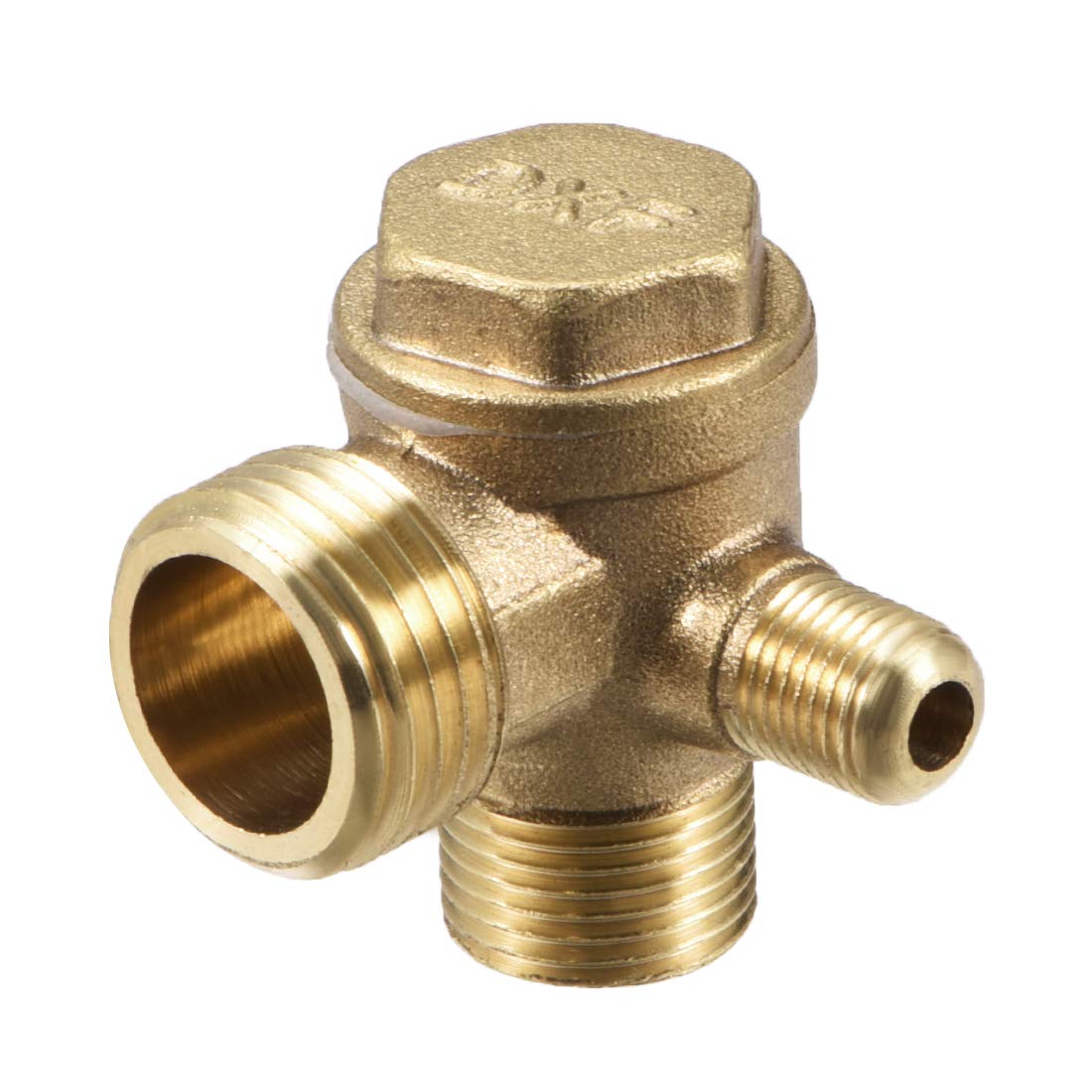 sourcing map Air Compressor Check Valve, 3/8PTx1/2PTxM10 Male Thread, 3 Way Pneumatic Accessory, Brass for Central Pneumatic Air Compressor