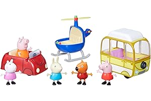 Peppa Pig Peppa's Little Vehicle Playset for Girls and Boys, Includes Helicopter, Camper, and Car, and 5 Figures Set, Preschool Toys, Ages 3+ (Amazon Exclusive)