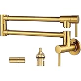 Pot Filler Faucet Solid Brass Made, ALEASHA Brushed Gold Kitchen Sink Pot Filler Faucets, Wall Mount Folding Kitchen Pot Filler, Retractable Single Hole with Two Handles for Sink Stove