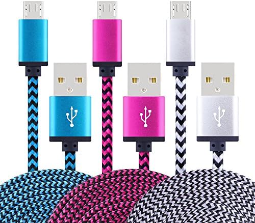 Micro USB Cable, CCLV High Speed [3-Pack] 6FT Premium Nylon Braided USB 2.0 A Male to Micro B Data Sync and Charger Cables for Samsung Galaxy S7, Note 5, HTC, Motorola, LG, Sony and More Android Phone
