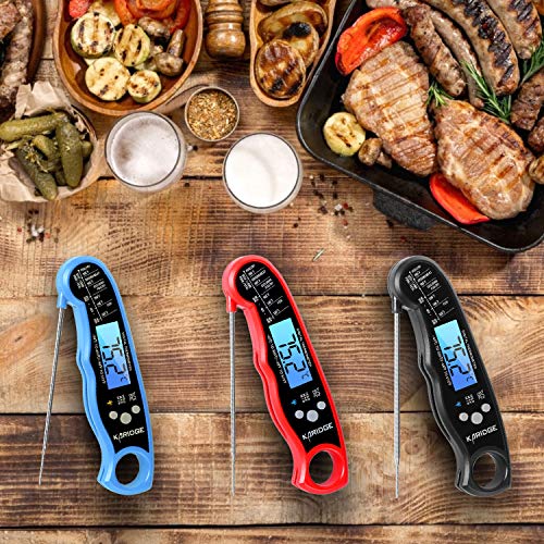 KARIDGE Digital Instant Read Meat Thermometer, Best Waterproof Kitchen Food Cooking Thermometer with Backlight LCD for BBQ Grilling Smoker Baking Turkey - Blue