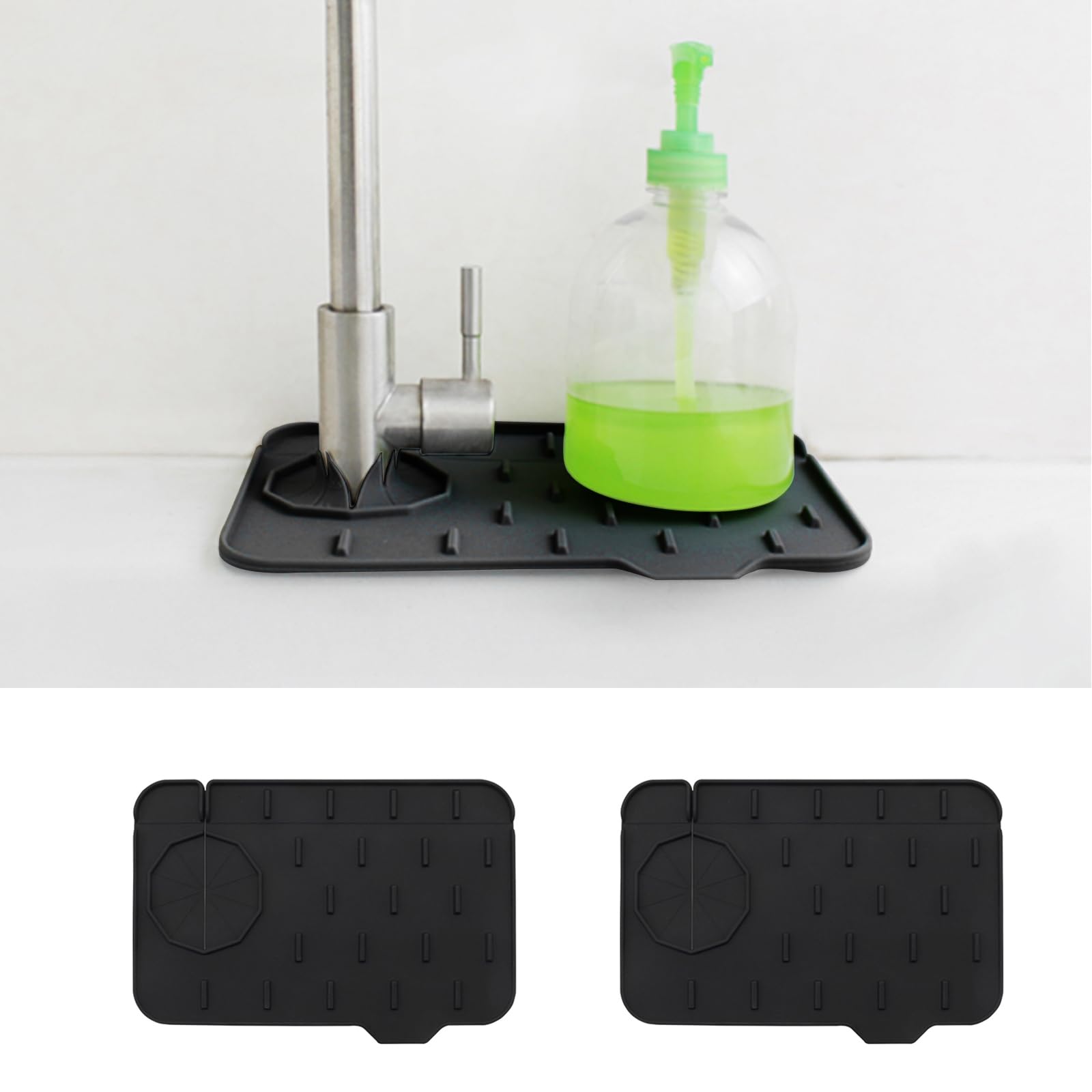 Photo 1 of 2-Pack Bytelive Silicone Sink Mat, Mini Sink Splash Guard and Soap Sponge Holder for Kitchen Countertop Protect with Self Draining Design (8.3" x 5.7", 2-Pack Black)