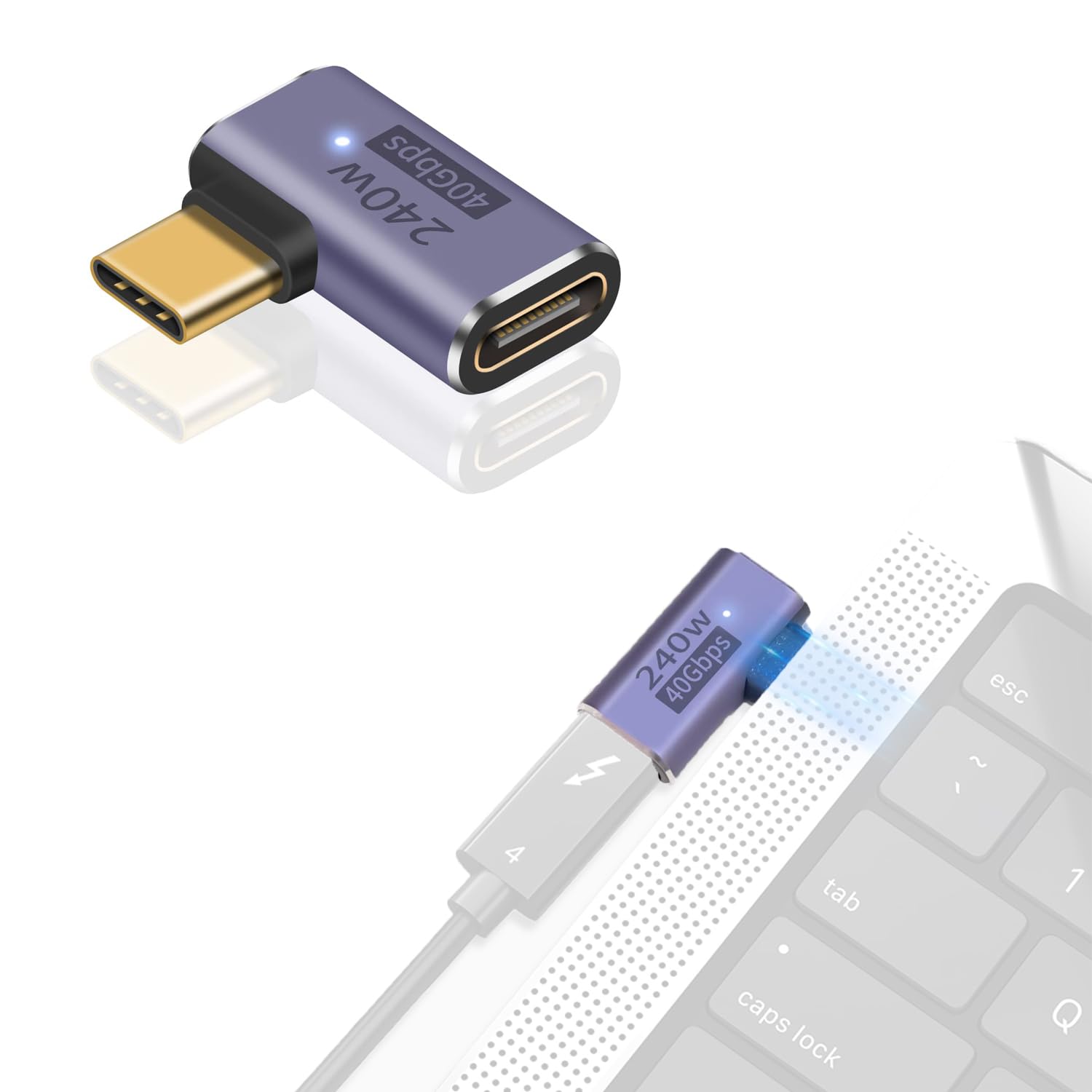 zalati USB Type-C Adapter 40Gbps with 90° Angle PD 240W Fast Charging, USB C to USB-C Right Angle Extender 8K@60Hz Video for iPad, MacBook, Thunderbolt 4/3