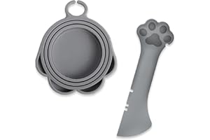 FLLUK Dog Food Can Lids,Pet Food Can Spoon for Cat and Dog,Universal Silicone Can Covers,Pet Cat Dog Can Opener for Wet Food Spoon,Feeding Spoon, Manual Can Opener and Wet Food Storage (Spoon & Lid - Grey)