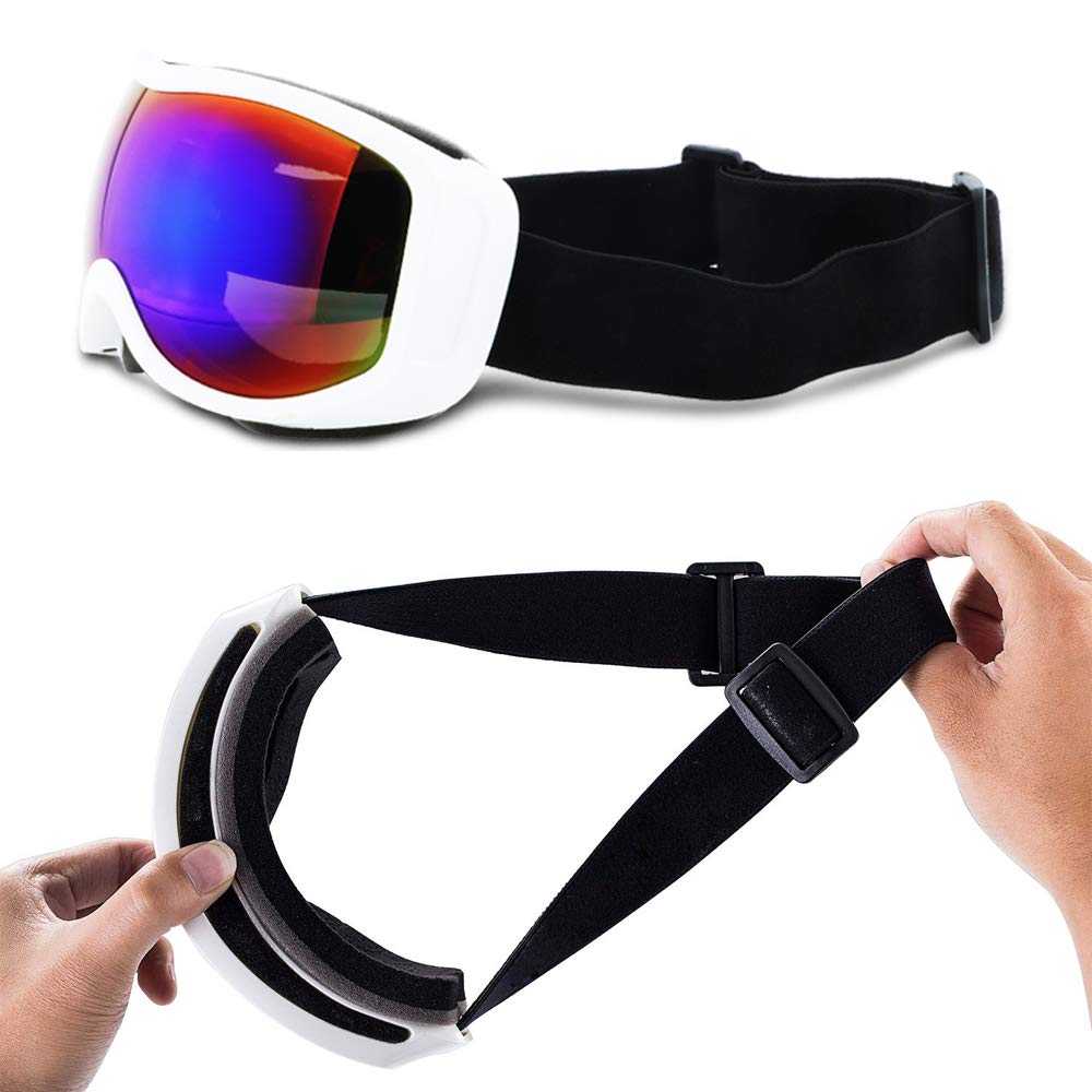 VAPELOPEK Ski Goggles OTG UV Protection Over Glasses Ski Snowboard Goggles for Men, Women&Youth (White Frame Green Lens)