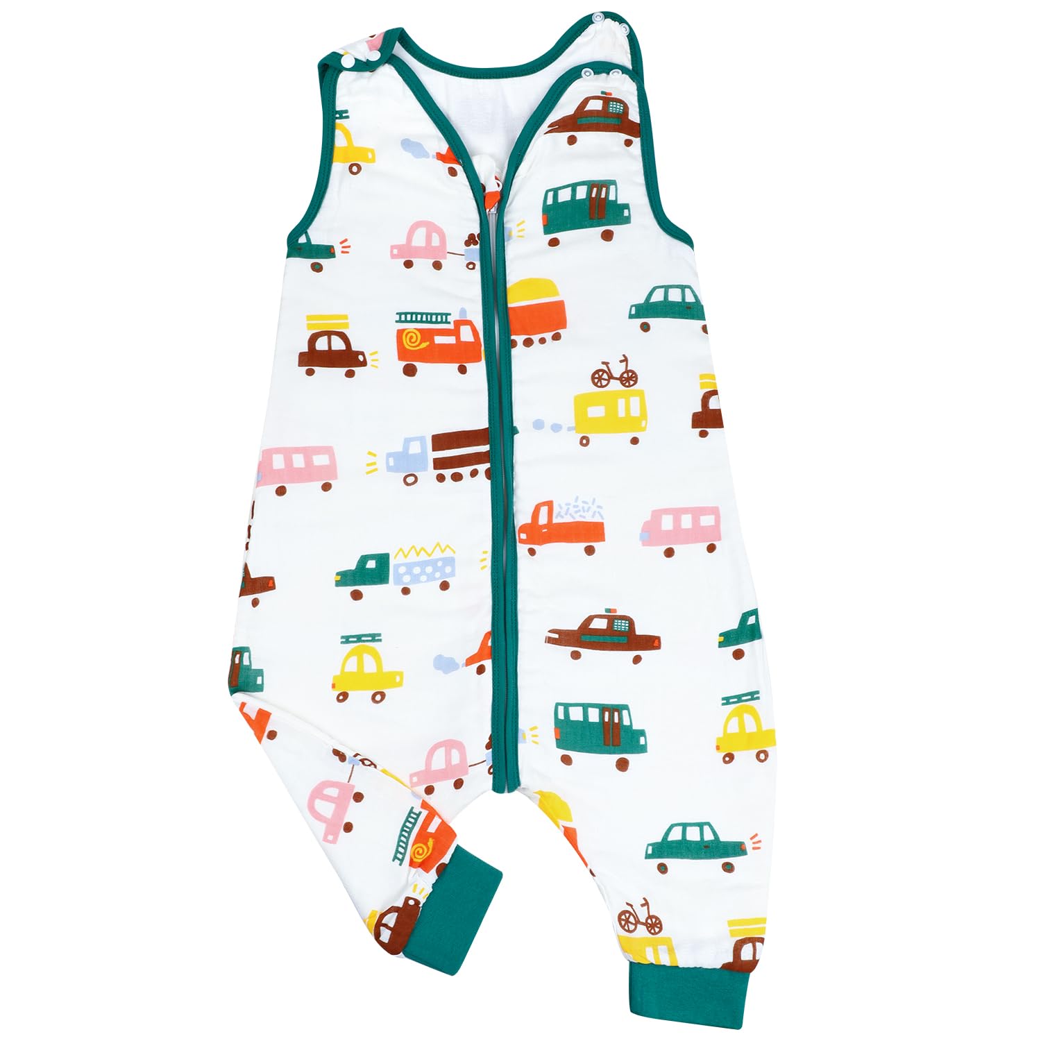 FLYISH DIRECT 0.5 Tog Sleeping Bag with Legs, Muslin Cotton 0.5 Tog Sleep Sack with Feet, Summer Sleeveless Sleepsuit Breathable, Car, M