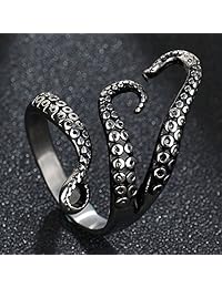 weelovee acero quirúrgico pulpo Punk antiguo anillo con diseño de tamaño ajustable, acero inoxidable, 7.5, Plateado