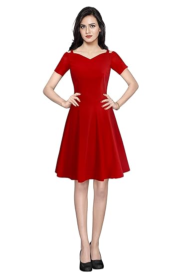red one piece dresses knee length