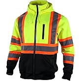 VENDACE High Visibility ANSI Class 3 Reflective Safety Fleece Sweatshirt Hoodie for Men with Detachable Hood(Yellow,XL)