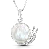 AeraVida Adorable Little Snail on Mother of Pearl Sterling Silver Animal Pendant Necklace | Adorable Snail Pendant Necklace for Women | Animal Inspired Accessory for Anniversary Jewelry Gift