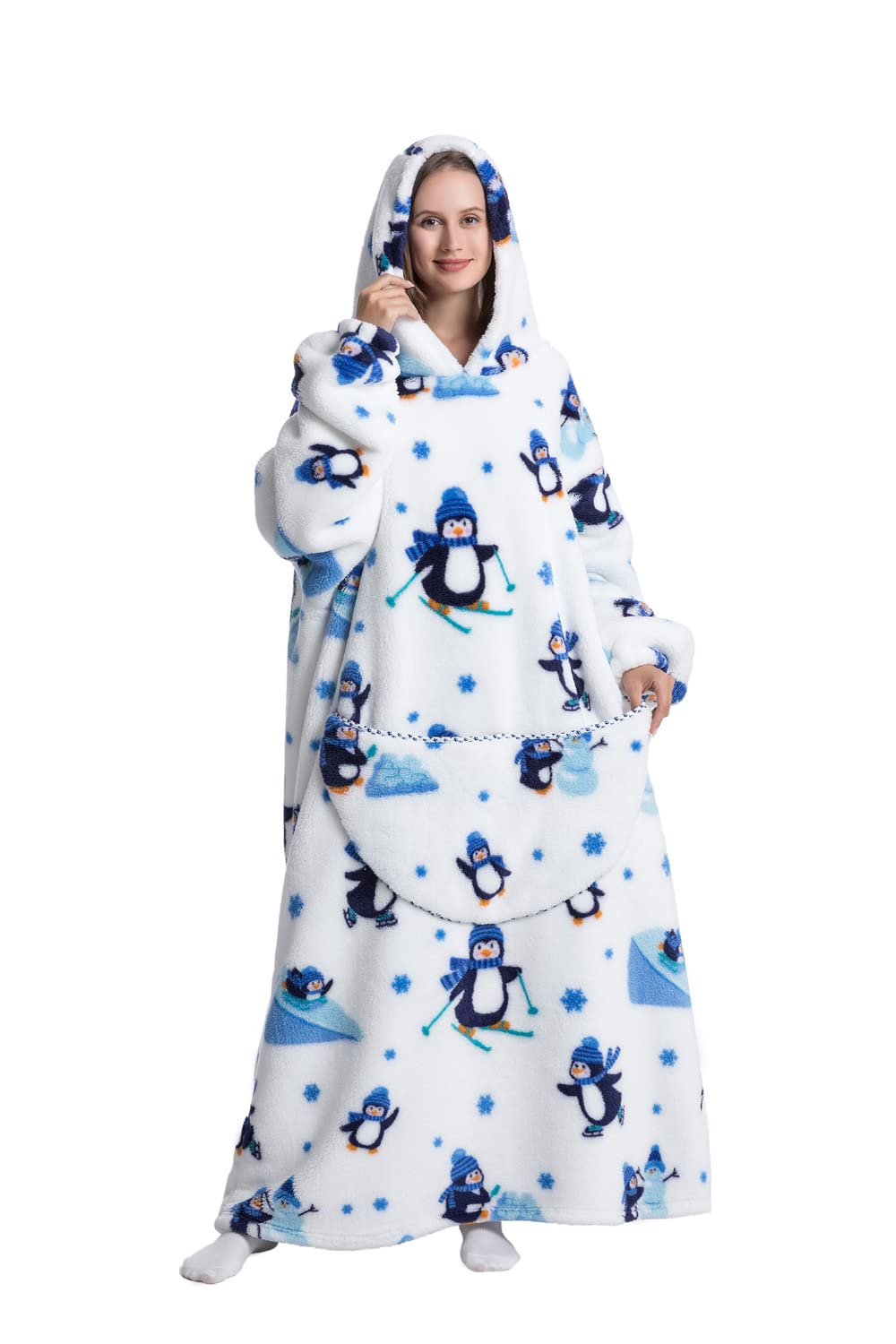 Lengthen Hoodie Blanket,Oversized Ultra Soft Warm Wearable Hooded Blanket Sweatshirt,One Size Fits All Adults Men Women