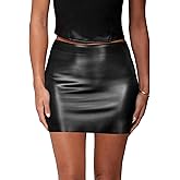 VividMosaic Women's Y2K Black Leather Mini Skirt High Waisted Side Zipper Stretchy Faux PU Bodycon Short Skirts