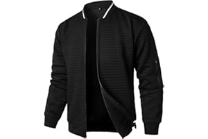 HOOD CREW Men's Casual Varsity Jacket Lightweight Full-Zip Baseball Bomber Jacket Coats