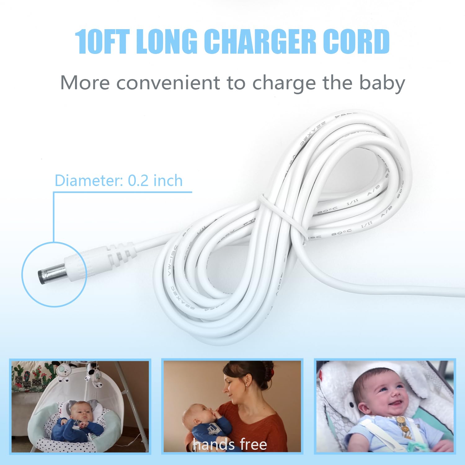 Snugapuppy Charger Replacement for Fisher Price/Ingenuity Swing, 6V AC Power Cord for Baby Swing,10Ft Charging Cable, White