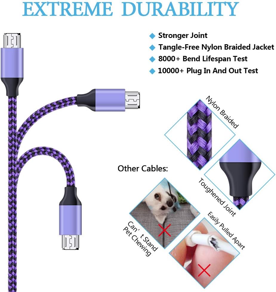 Micro USB Cable, Ailkin 5-Pack 6.6ft High Speed Nylon Braided Android Charging Cables for Samsung Galaxy J8/J7/S7/S6/Edge/Note5, Sony, Motorola, HTC, LG Android Tablets and More USB to Micro USB Cords