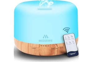 Miserwe 500ml Essential Oil Diffuser with Remote Control, 7 Color LED Light, Automatic Shut Off, for Home
