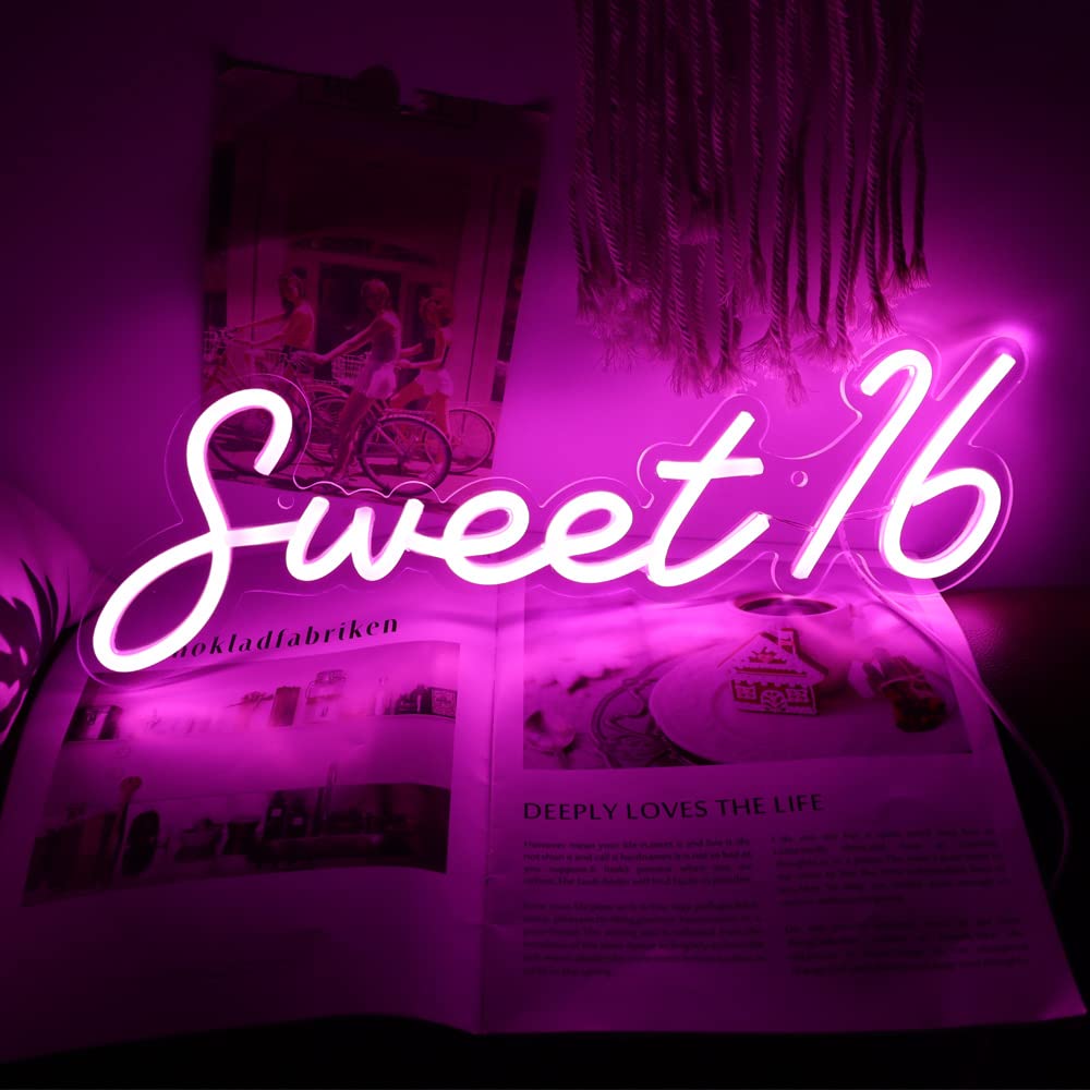 Photo 1 of Vinray Sweet 16 LED Neon Sign for 16th Birthday Party Decorations,Perfect Gifts for Coming-Of-Age Ceremony,Also Can be Used As a Small Night Light, with 5V USB Plug,16.9 * 6.3inches