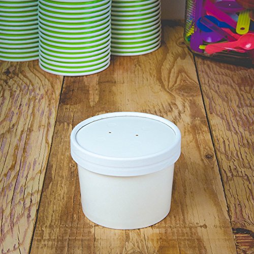 Buy 8 oz White Paper Heavy Duty Containers With Lids, Frozen Dessert