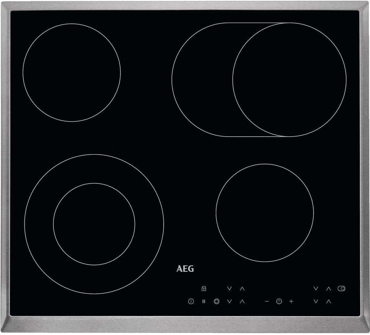 AEG HK634060XB Autarkes Glaskeramik-Kochfeld / Strahlenbeheizt / 60 cm / Edelstahlrahmen / 4 Kochzonen / Bräterzone / Mehrkreiskochzone / Kindersicherung