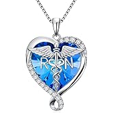 JKR Valentines Day Gifts for Nurses Sterling Silver Caduceus Nurse Necklace Doctor Nursing Themed Pendant with Birthstone RN Medical Jewelry Nurse Week Gifts for Women Mom Wife Student Birthday Graduation