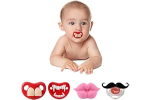 ROBBEAR 4-Pack Funny Baby Pacifier, Cute Kiss Lips Mustache Binkies, Fake Big Teeth Binky Bucktooth Halloween Pacifiers for Babies 0-36 Months, Silicone Nipple Baby Binkies, BPA-Free, Gift for Infants