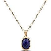Zikichiky 14K Gold Plated Gemstone Pendant Necklace for Women-Charm Blue Lapis lazuli Natural Stone Necklace, Dainty Western Jewelry Gift for Her
