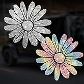 2pcs Sparkling Sunflower Daisy Flower Self-Adhesive PVC Rainbow Glittery Decal Sticker for Cars, Laptops, Trucks, Motorcycles Wall Window Luggage Scratch Cover Door Multi-Surface Decor Sticker