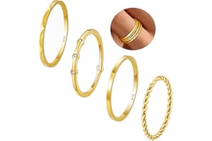 HEYOLL 4PC S925 Sterling Silver Rings for Women, 14k Gold Filled Plated Stackable Thin Thumb Ring Non Tarnish Set Cubic Zirconia Dainty Stack Gold Knuckle Rings Set Size 6-10