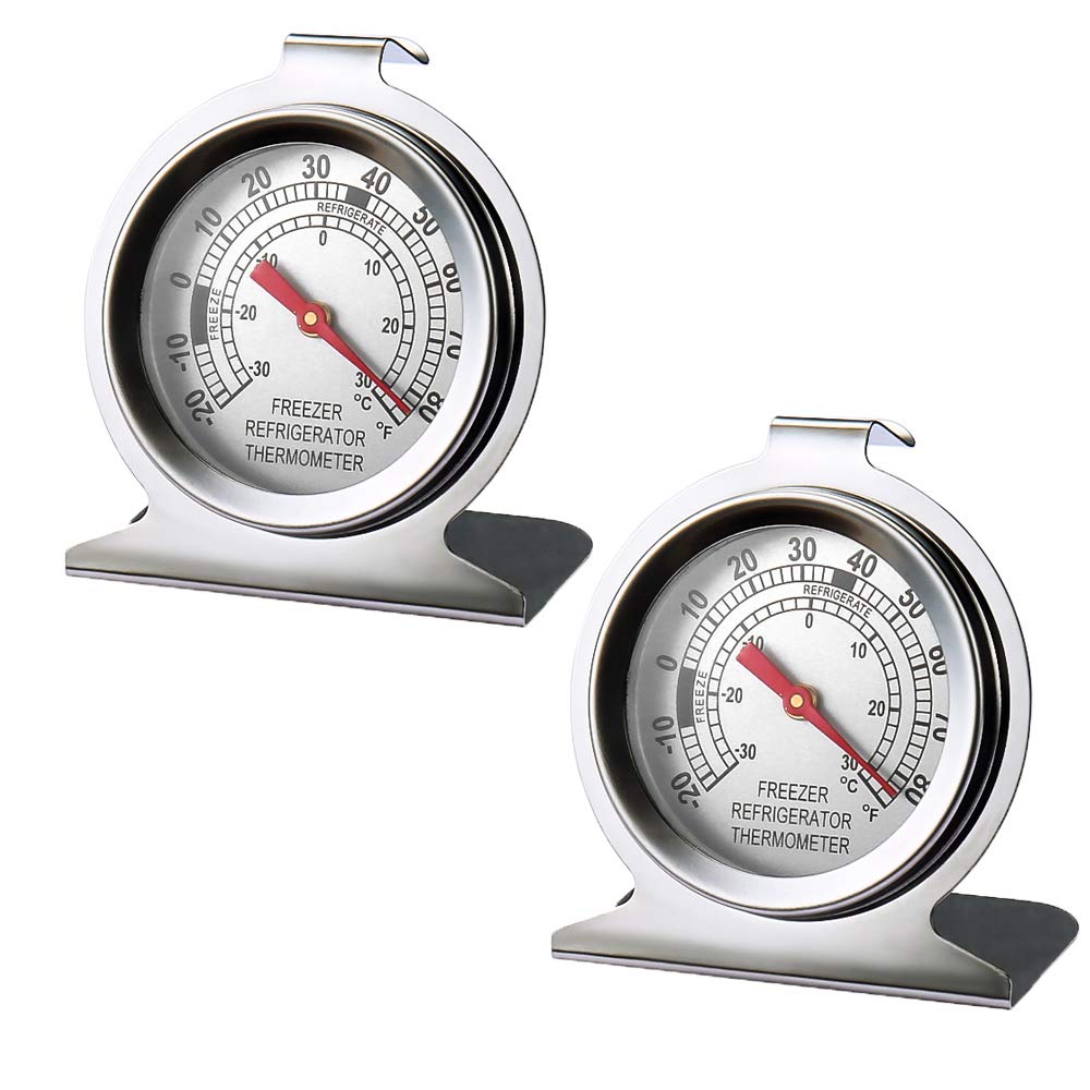 2 Pack Stainless Steel Refrigerator Freezer Thermometer Large Dial Thermometer