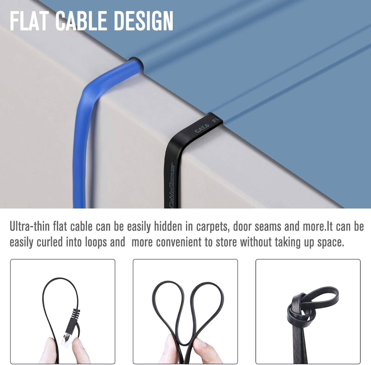 Cat 6 Ethernet Cable 100 ft (at a Cat5e Price but Higher Bandwidth) Flat Internet Network Cable - Cat6 Ethernet Patch Cable Short - Black Computer LAN Cable + Free Cable Clips and Straps: Computers & Accessories