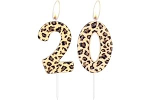 ININGER Leopard Print Number 20 Candles,Cheetah Birthday Cake Candles,Leopard Party Decorations,Animal Birthday Party Decorations Safari Party Decorations Leopard Party Supplies, Animal Print Party