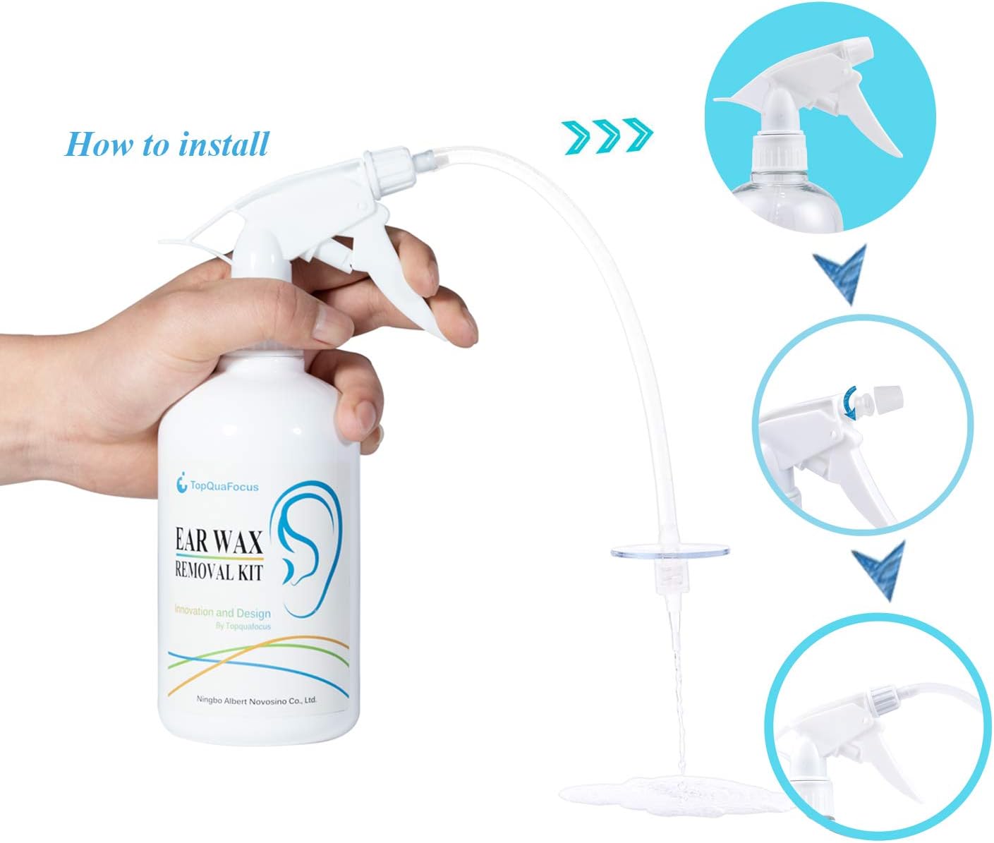 TopQuaFocus Ear Wax Removal Kit - Flexible Cleaning Tips, Ear Flush and Irrigation System for Adults and Kids 500ml(Clear) - Image 3