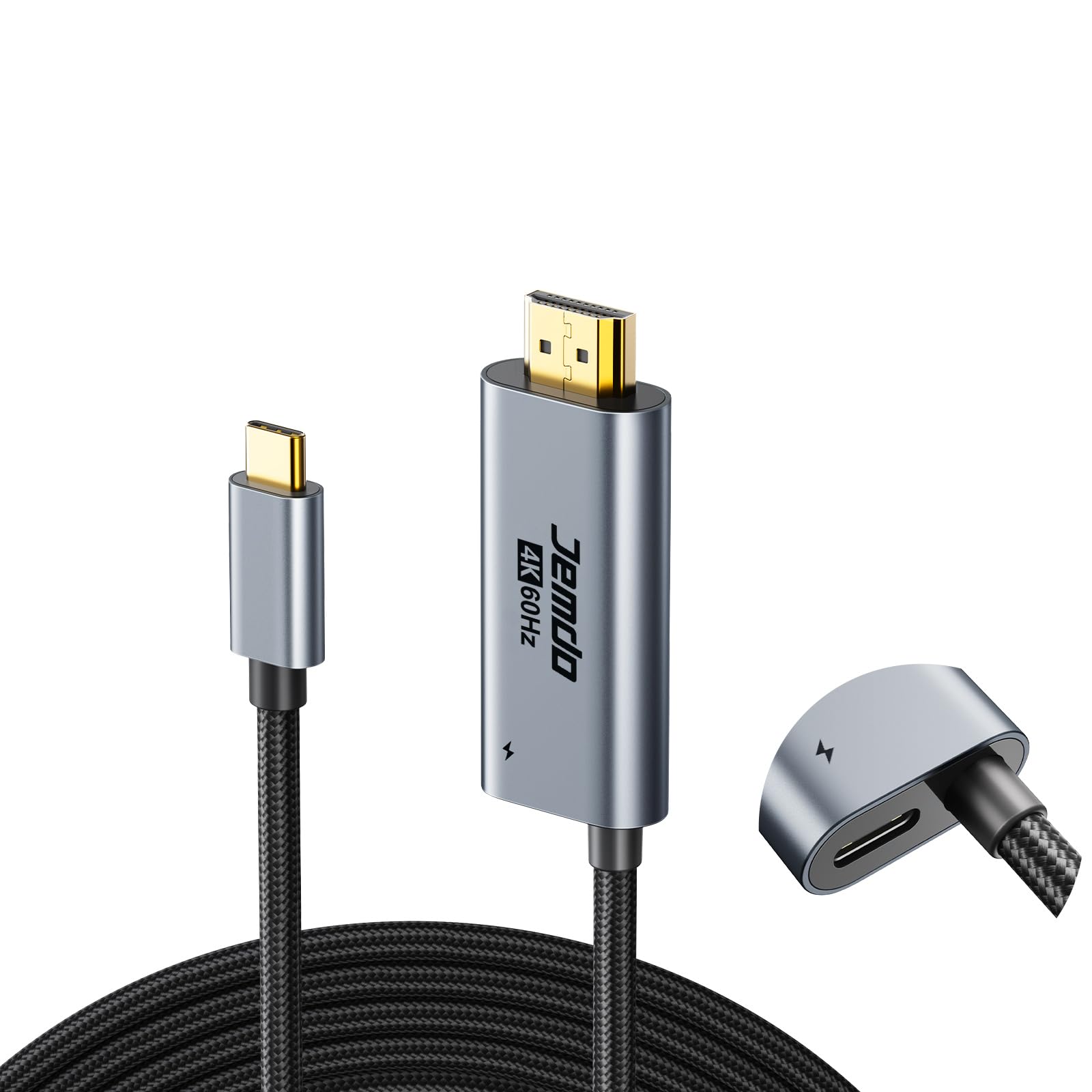 Photo 1 of JEMDO 4K@60Hz USB C to HDMI Dock Cable with PD100W Charging Port, Portable Switch to TV Connector Adapter Only Replacement for Nintendo Switch 2017/OLED Screen Mirroring, Braided Cord, 2m, Grey