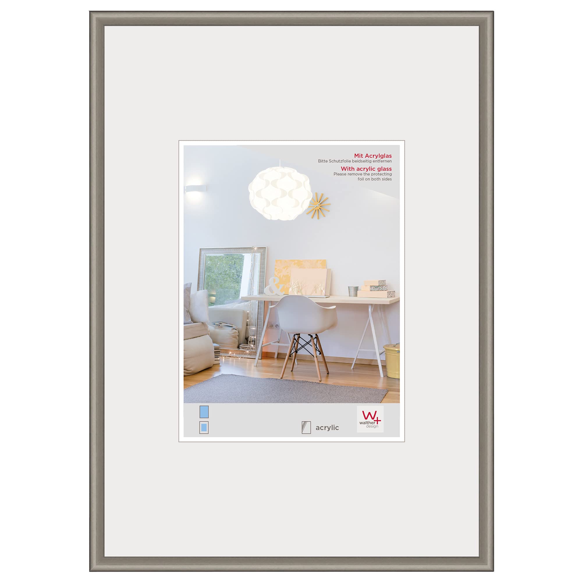 walther design Bilderrahmen stahl 59,4 x 84 cm (DIN A1)mit Kunstglas, New Lifestyle Kunststoffrahmen KVX684D