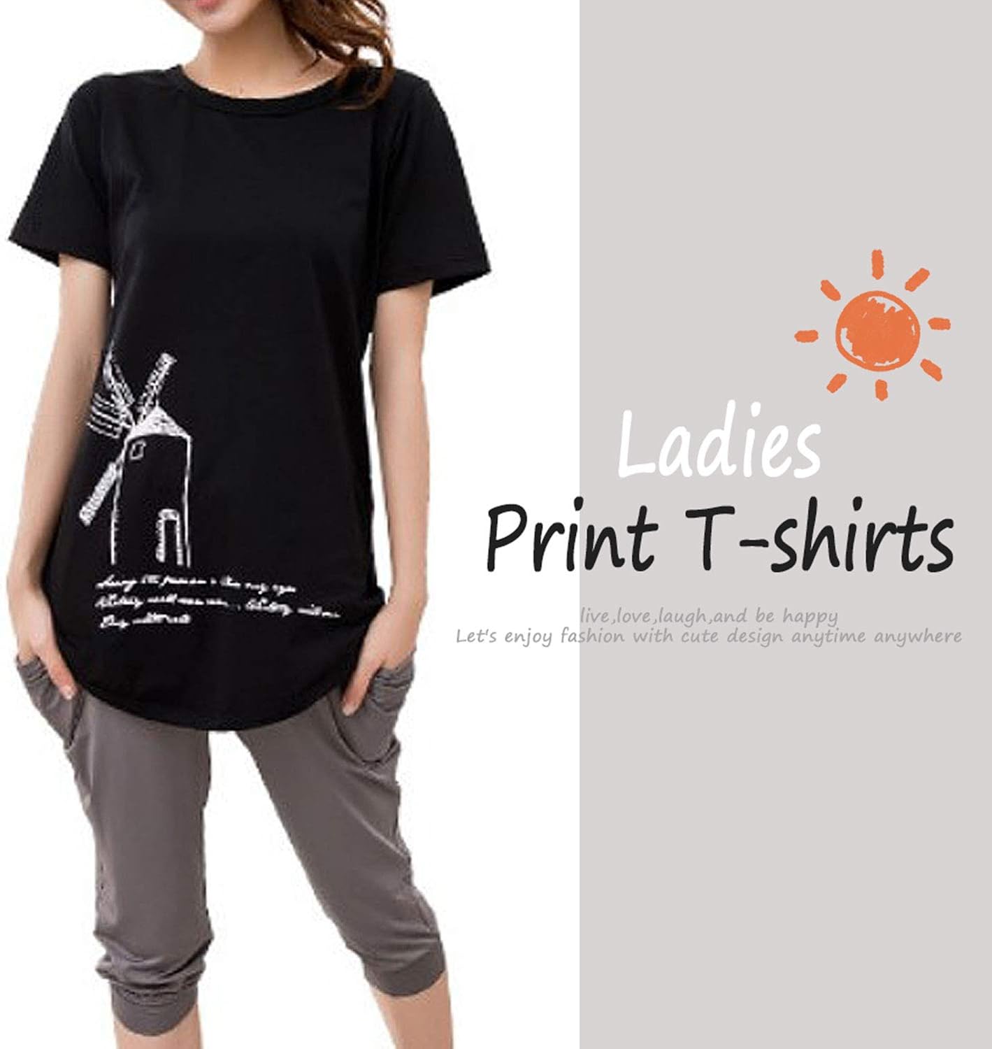 Amazon Mika Maya 半袖 Tシャツ カットソー レディース ウェア Aライン 女性 服 プリント グリーン Mサイズ Tシャツ カットソー 通販