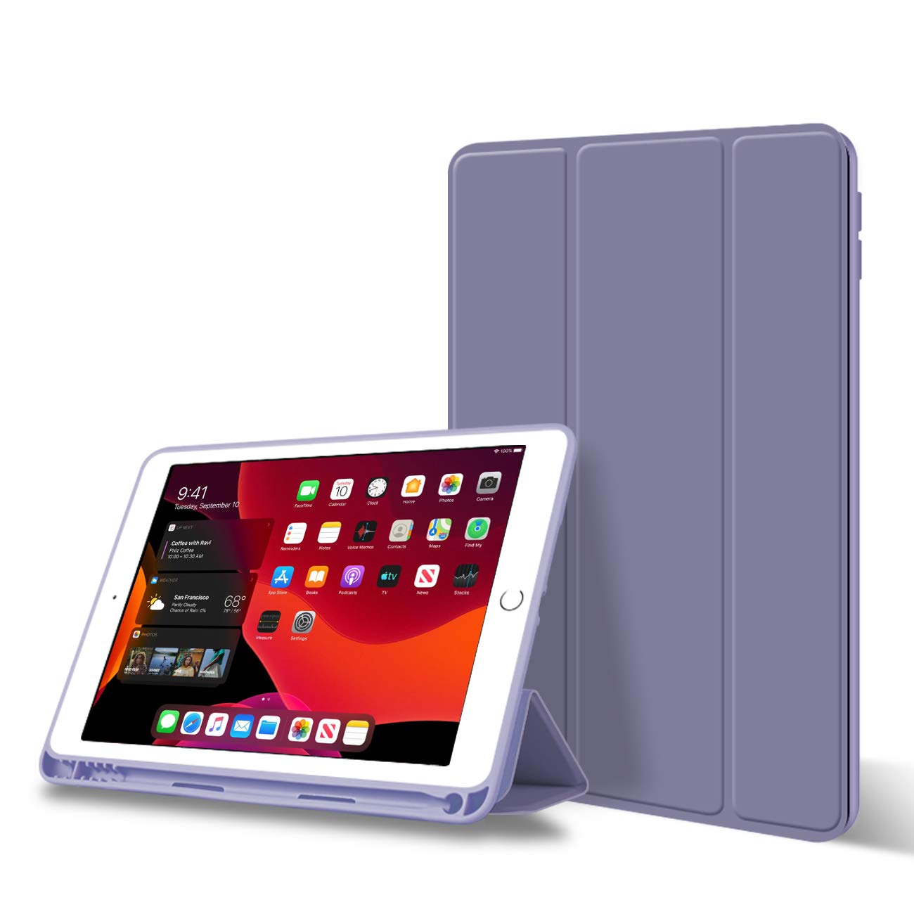 ZOYU iPad 10.2 Inch case with Pencil Holder for New iPad 9th Gen (2021) / 8th Gen (2020) / 7th Generation (2019), Auto Wake/Sleep, Lightweight Slim Protective, Stand Smart Soft TPU Cover - Purple